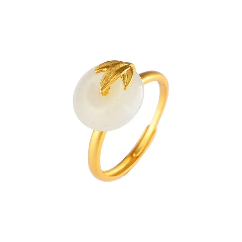Emerald Dynasty 925 Sterling Silver Hetian Jade Rings Women's Pale Greenish White Jade-0