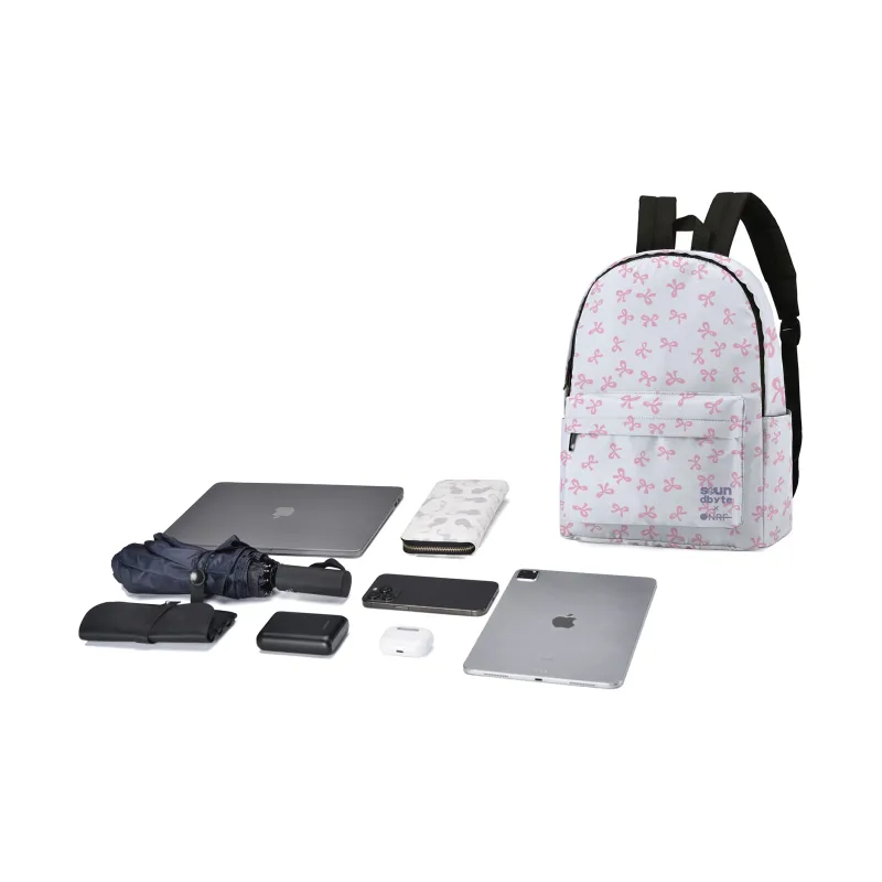 HINY Polyester Backpack Regular Unisex White Pink-4