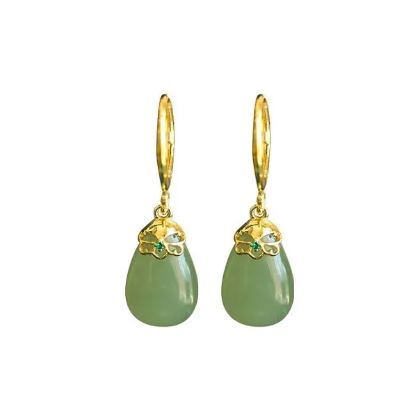 Heng Tai Jewelry S925 Silver Hetian Jade Earrings Women's-0