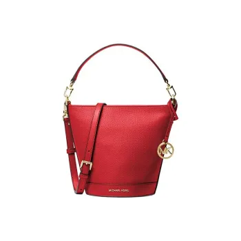 MICHAEL KORS Litchi Grain Leather Bucket Bag, Shoulder Bag, Crossbody Bag, Handbag Small Size Women's Glossy Red