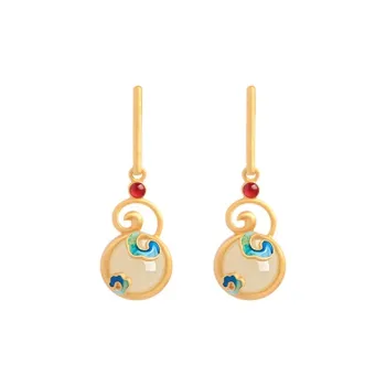 Xiaoyinjiang 925 Sterling Silver Hetian Jade Earrings Women's