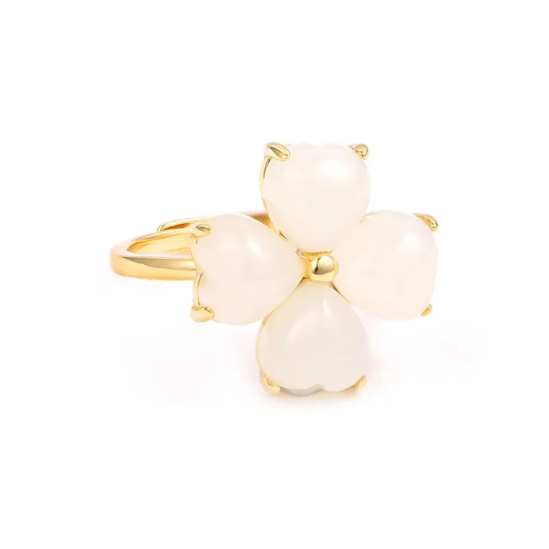 Fan Lan 925 Sterling Silver Hetian Jade Rings Women's White Jade-0