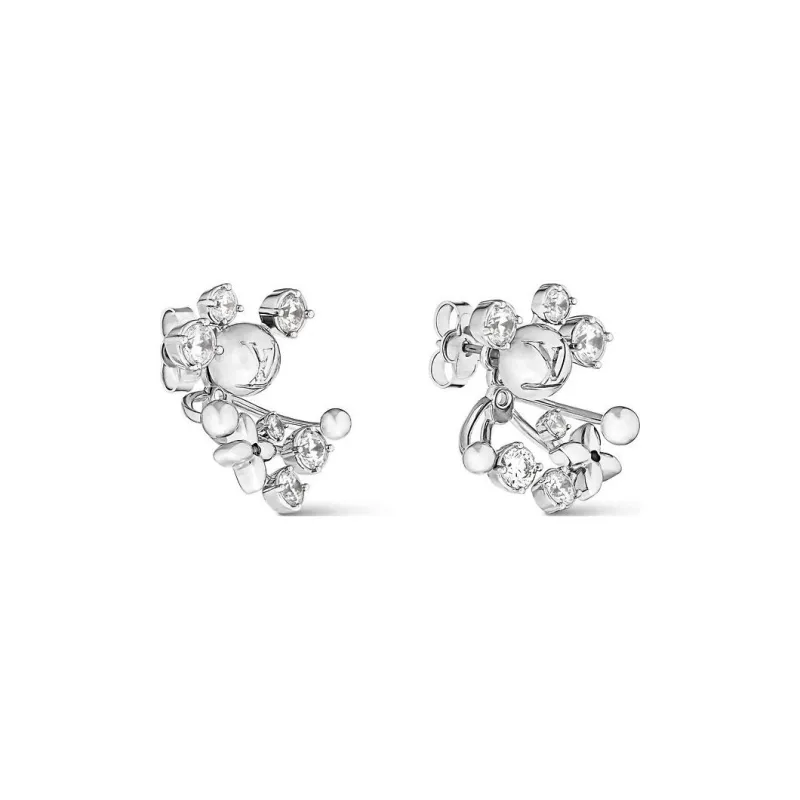 LOUIS VUITTON Metal Faux Crystal Earrings Women's Silver-1