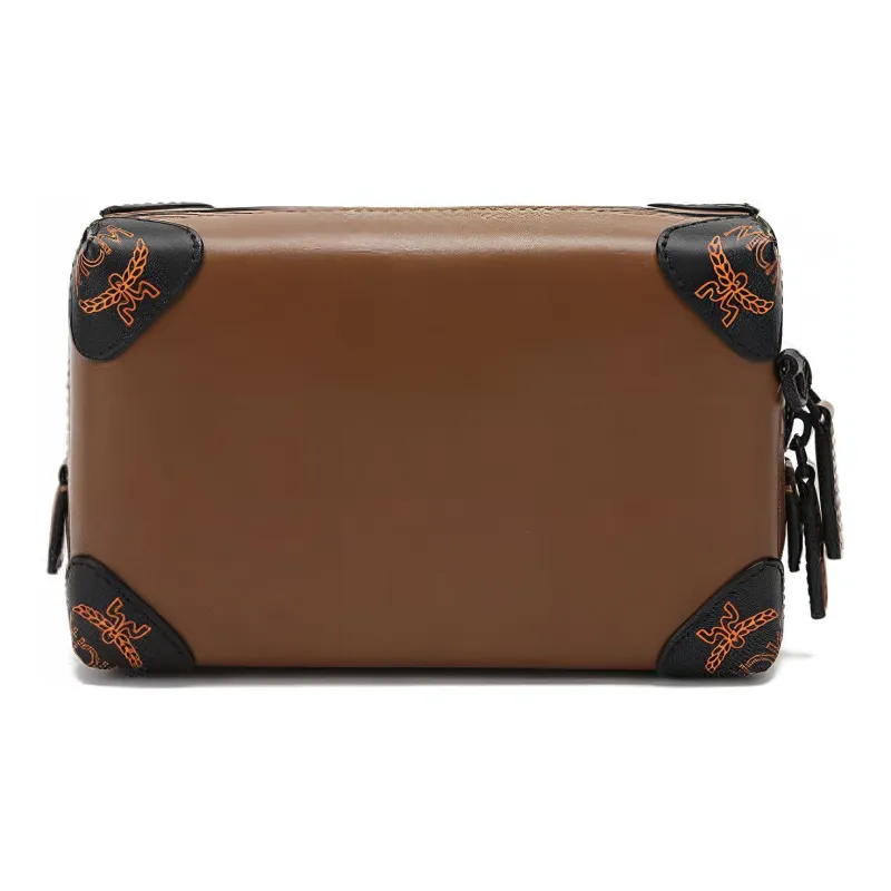 MCM Soft Berlin Visetos Leather Toiletry Bag, Box Bag, Shoulder Bag, Crossbody Bag Mini Unisex Coffee-2