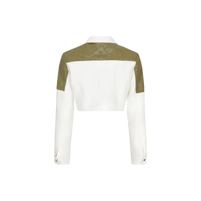 GIMING Cropped Coats Women's Green+White-1
