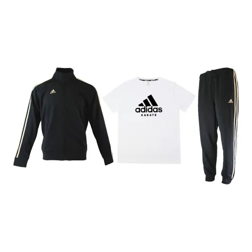 Adidas Casual Sportswear Men Set Black/Gold Coats+White Base Black Label T-Shirts+Black/Gold Pants