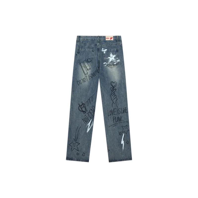 DNBH Hand drawn Doodle Series Jeans Unisex-4