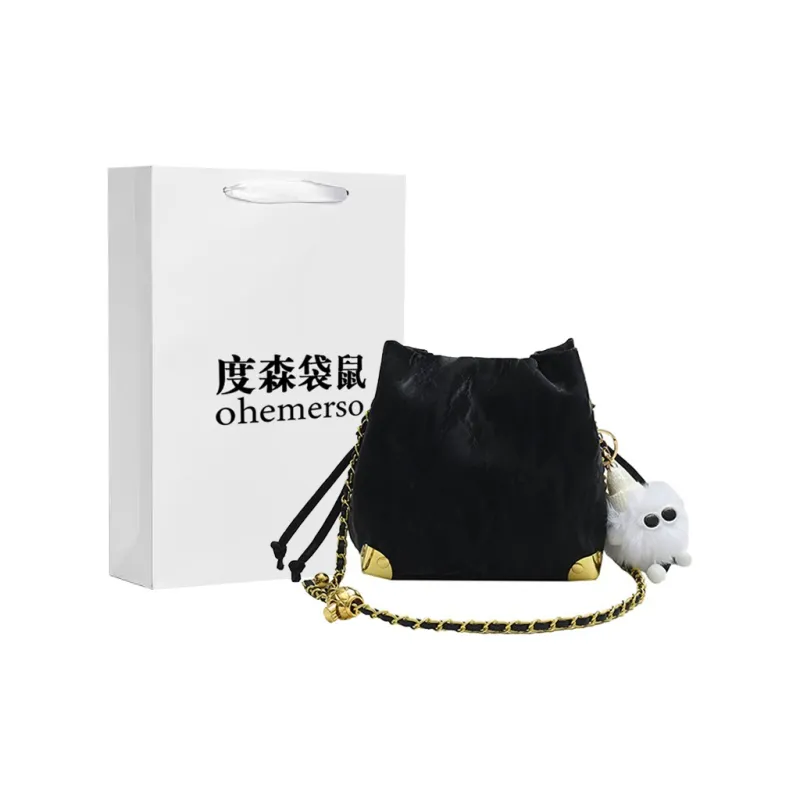 Dusen Kangaroo PU Niche Shoulder Bag Medium Size Women's Ecru/Black/Blue/Pink-5