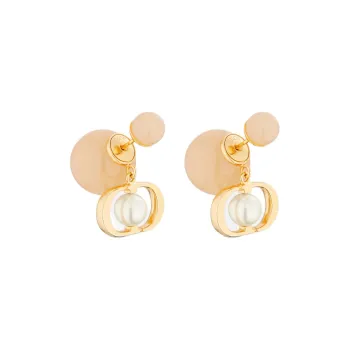 DIOR Metal Resin Pearl Earrings Women's Gold