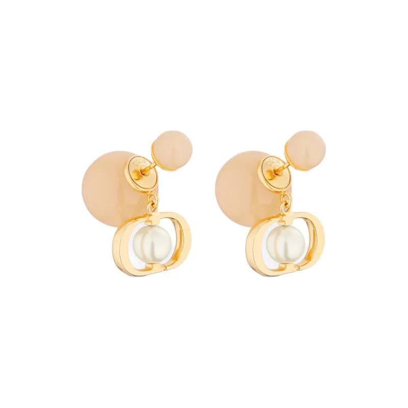 DIOR Metal Resin Pearl Earrings Women's Gold-0