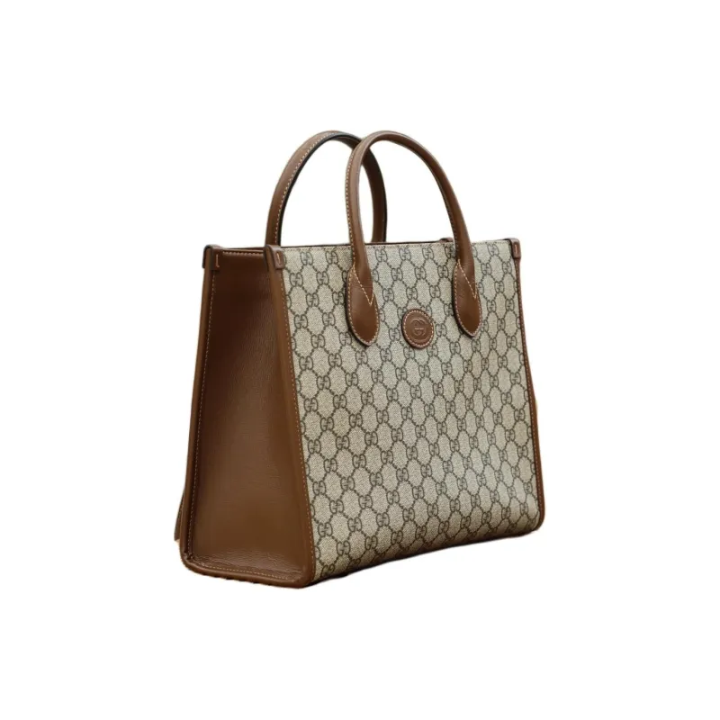 GUCCI Canvas With Leather Totes Shopping Bag Shoulder Bag Crossbody Bag Handbag Small Size Unisex Ebony/Brown-3
