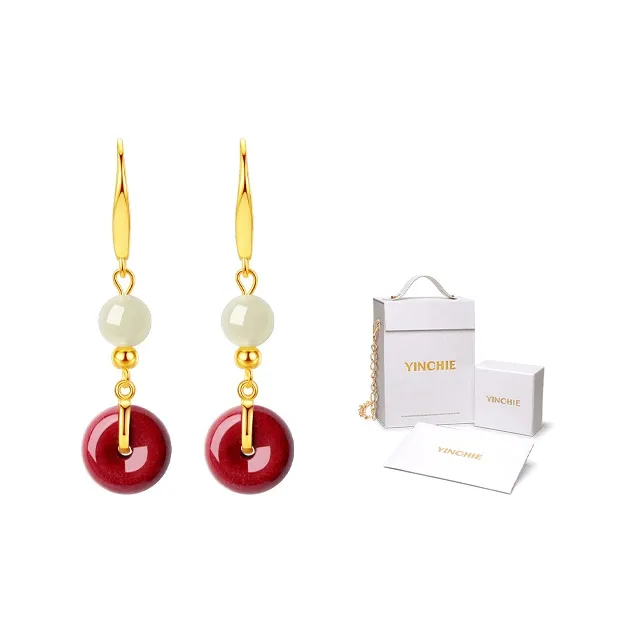 YINCHIE S925 Silver Earrings Women's Pale Greenish White Jade-2