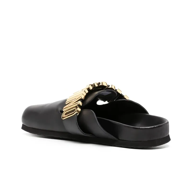MOSCHINO Logo-plaque Leather Slippers-3