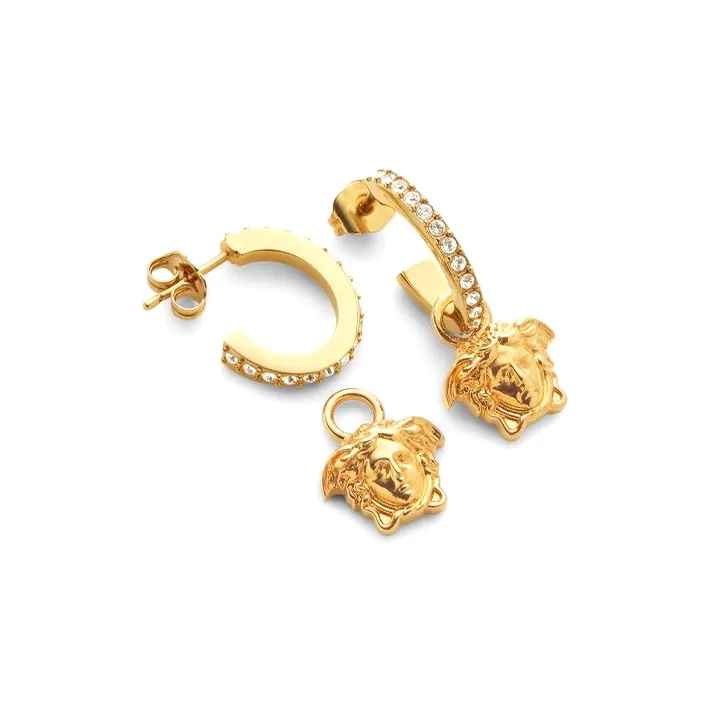 VERSACE Medusa Pendant Embellished Hoop Earrings-1