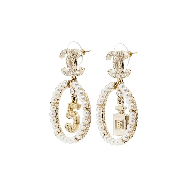 CHANEL Gold/White Earrings Women's-1