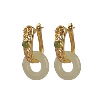 Xiaoyinjiang S925 Earrings Women's Pale Greenish White Jade