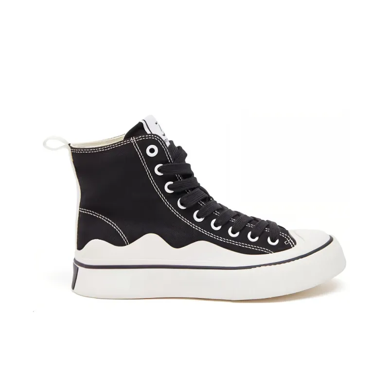 Cabbeen Preppy Style High-Top Skateboard Shoes Women's Black & White-1