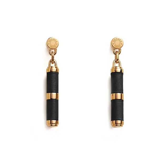 HERMES Charniere Earrings Women's Black/Gold-0