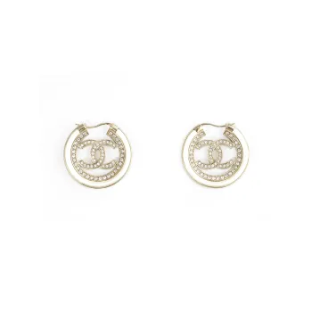 CHANEL Earrings Women's Gold/Pearl White