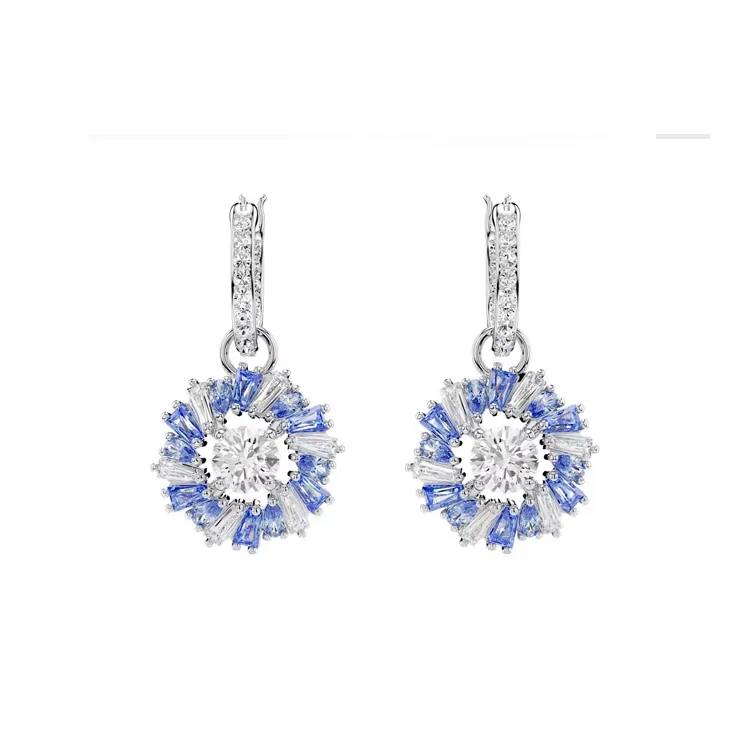 Swarovski Synthetic Cubic Zirconia Rhodium-Plated Faux Crystal Earrings Women's Blue-0