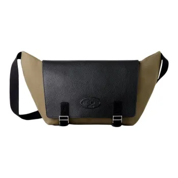 Mulberry Grained Leather Messenger Bag Shoulder Bag Crossbody Bag Men's Olive Green & Black