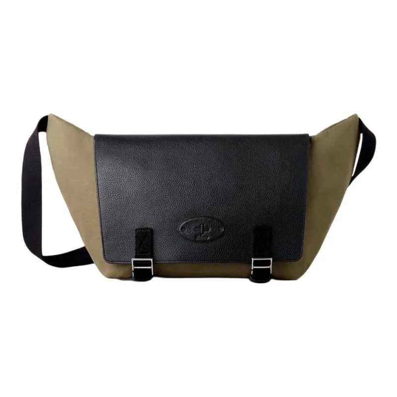 Mulberry Grained Leather Messenger Bag Shoulder Bag Crossbody Bag Men's Olive Green & Black-0