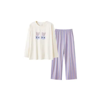 White Ran Pajama Set Women's Light Purple