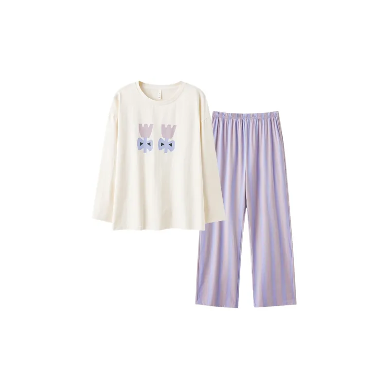 White Ran Pajama Set Women's Light Purple-0