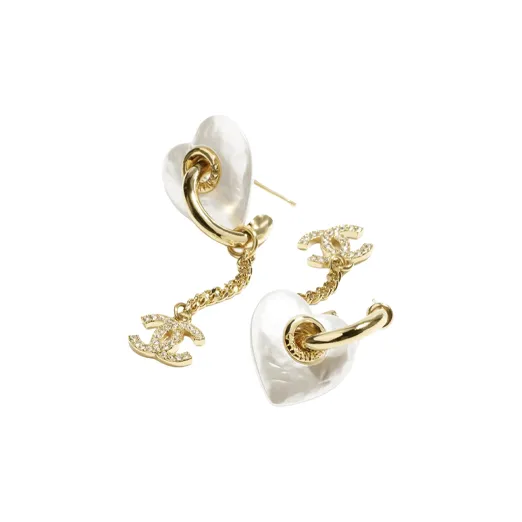 CHANEL Metal Crystal Resin Rhinestone Earrings Women's Gold-1