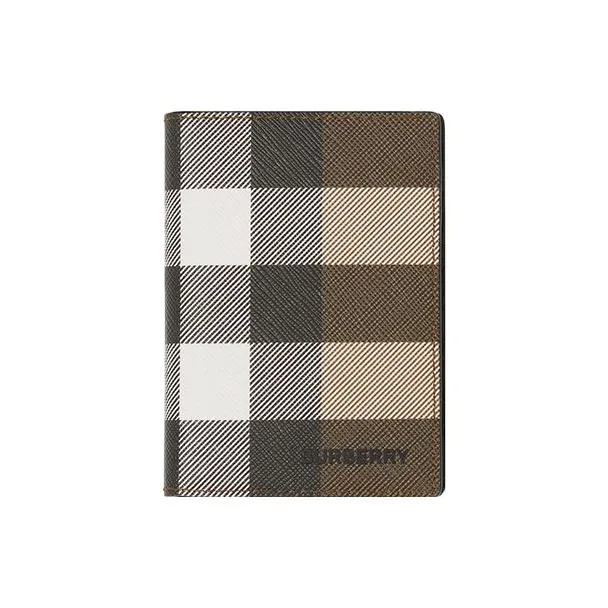 Burberry Vintage Plaid Patchwork Leather Money Clip Wallet Card Holder Men's Dark Birch Brown-0