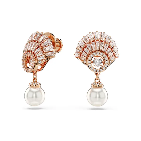 Swarovski Synthetic Cubic Zirconia Rose Gold-Plated Faux Crystal Faux Pearl Earrings Women's White-1