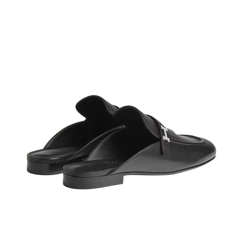 HERMES Wrap toe Slippers Women's Black-3