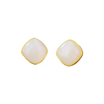 DAISY BEAUTY Hetian Jade Ear Stud Pale Greenish-White Jade Women's