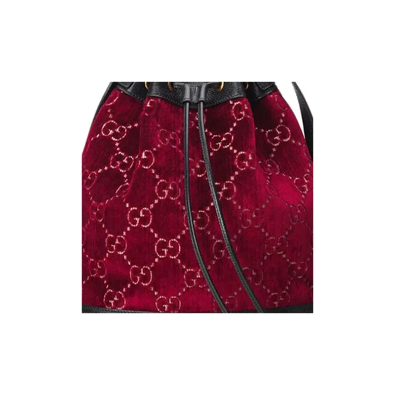 GUCCI Ophidia Velvet Patchwork Leather Bucket Bags Crossbody Bag Shoulder Bag Women's Red-6