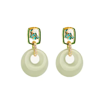 Xiaoyinjiang 925 Sterling Silver Hetian Jade Earrings Women's
