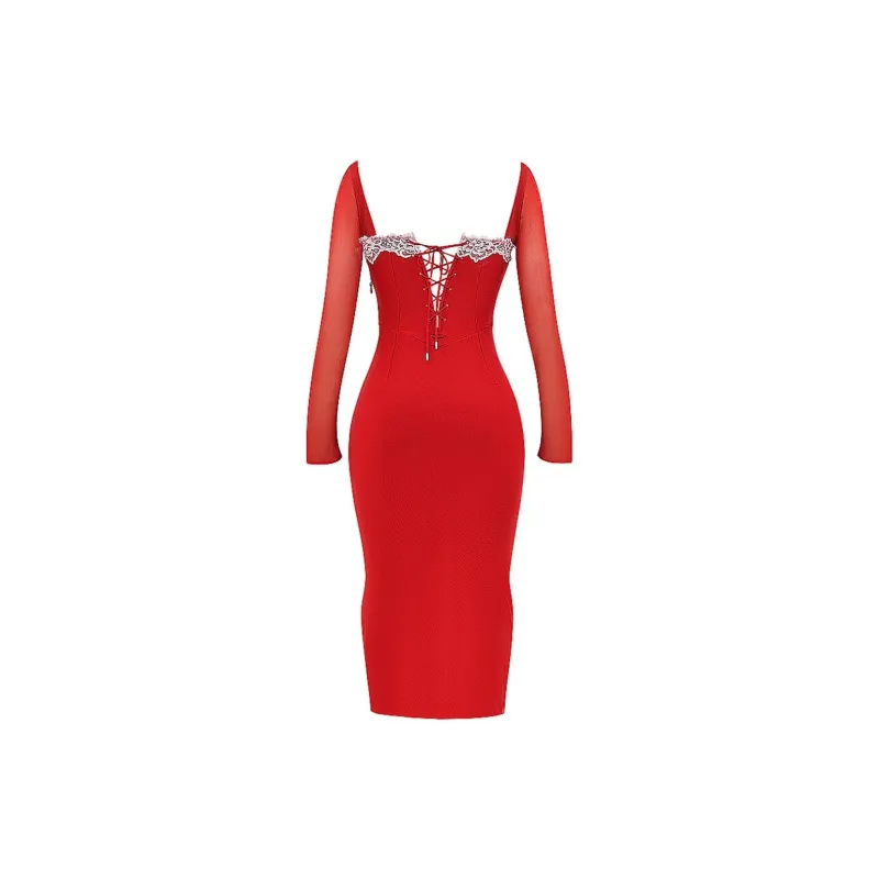 HOUSE OF CB Long Sleeved Dress Women's Red-1