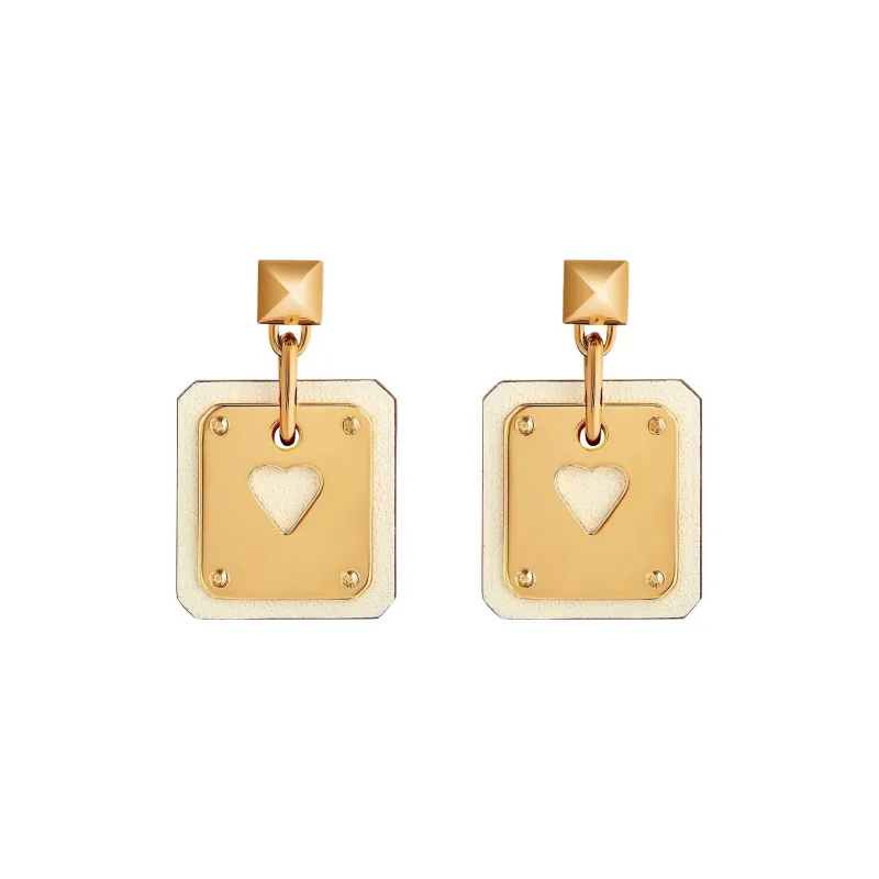 HERMES As De Coeur Earrings Women's Gray White-0