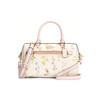 COACH Rowan Leather Boston Bag, Pillow Bag, Handbag, Shoulder Bag, Crossbody Bag Large Size Women's White