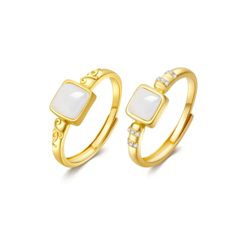 North Cain Hetian Jade Rings Unisex Pale Greenish White Jade-2