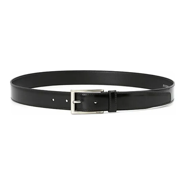 PRADA Letter Logo Pin Buckle Leather Belts Men's Black Width 3cm-2