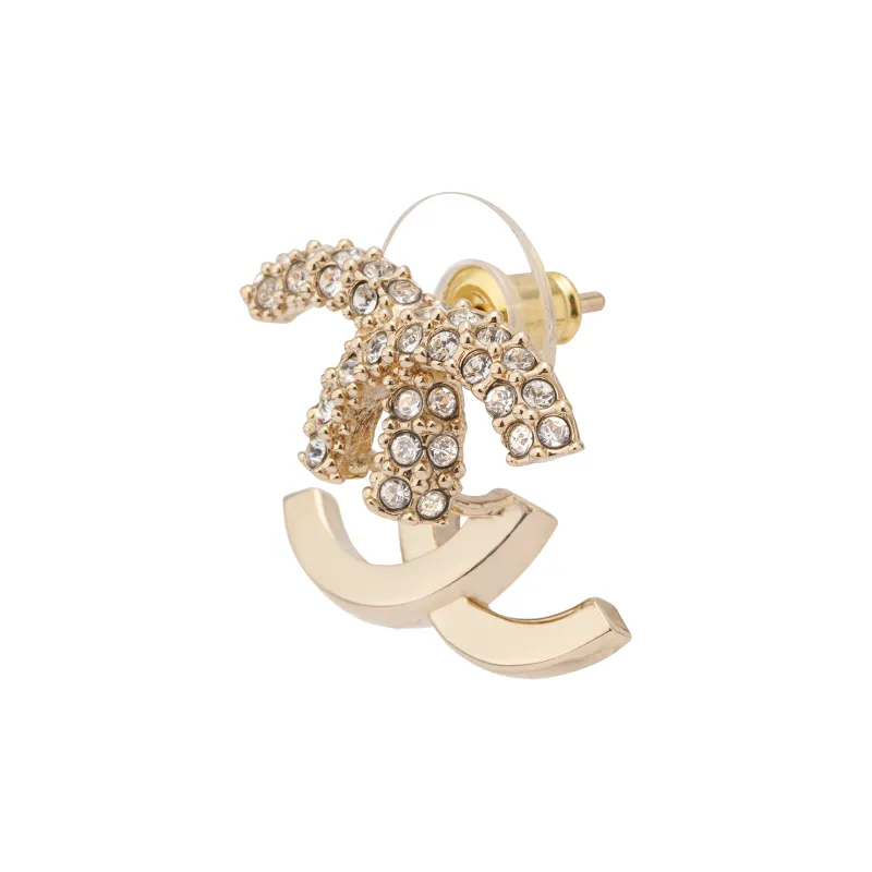 CHANEL Crystal & Gold Metal Strass Stud Earrings AB9451-1