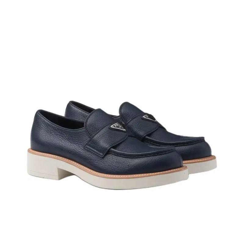 PRADA Triangle-logo Leather Loafers-2
