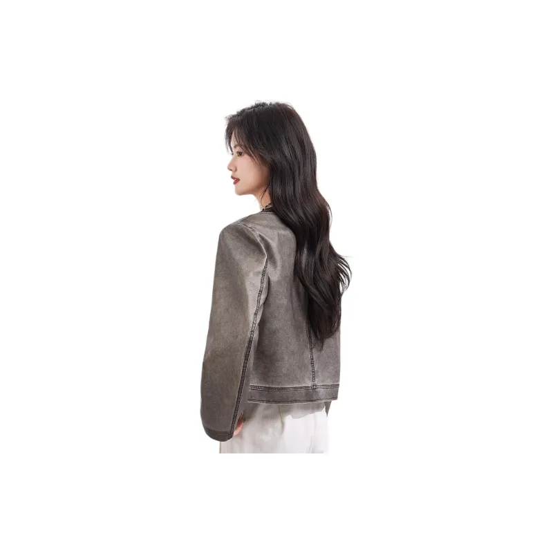 CARBAMMI Leather Jacket Women's Gray-4