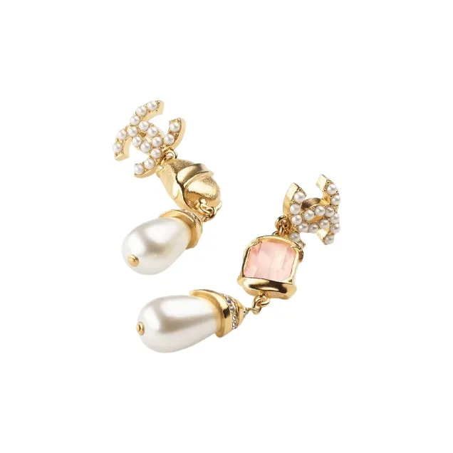 CHANEL Earrings Women's Gold/Pink/Pearl White-1