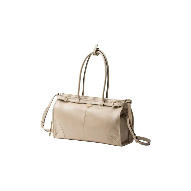 PRADA Soft Leather Shoulder Bag, Crossbody Bag, Handbag Large Size Women's Lime Gray-1