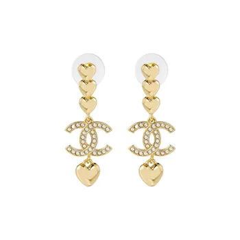 CHANEL 2023 Plated Cc Rhinestones Swing Push Back Costume Earrings