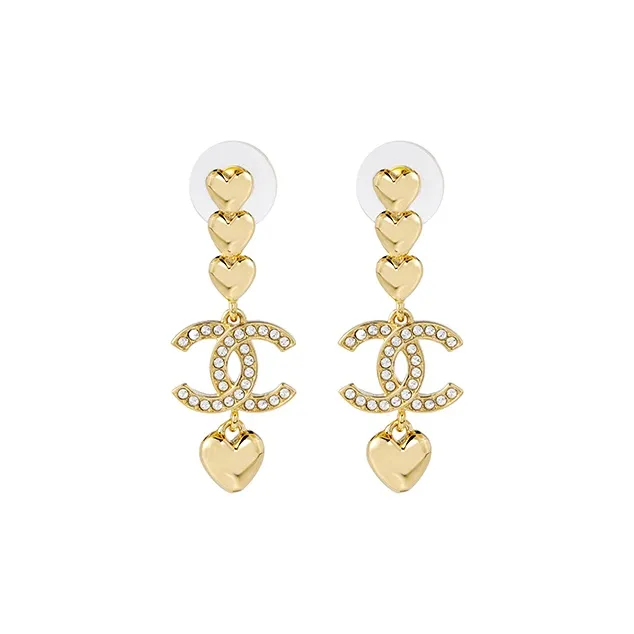 CHANEL 2023 Plated Cc Rhinestones Swing Push Back Costume Earrings-0
