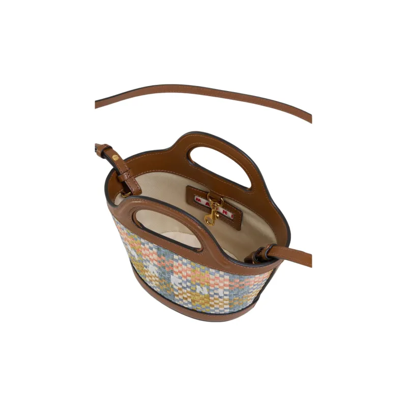 MARNI TROPICALIA Raffia With Leather Handbag Shoulder Bag Crossbody Bag Extra Mini Women's Brown-5