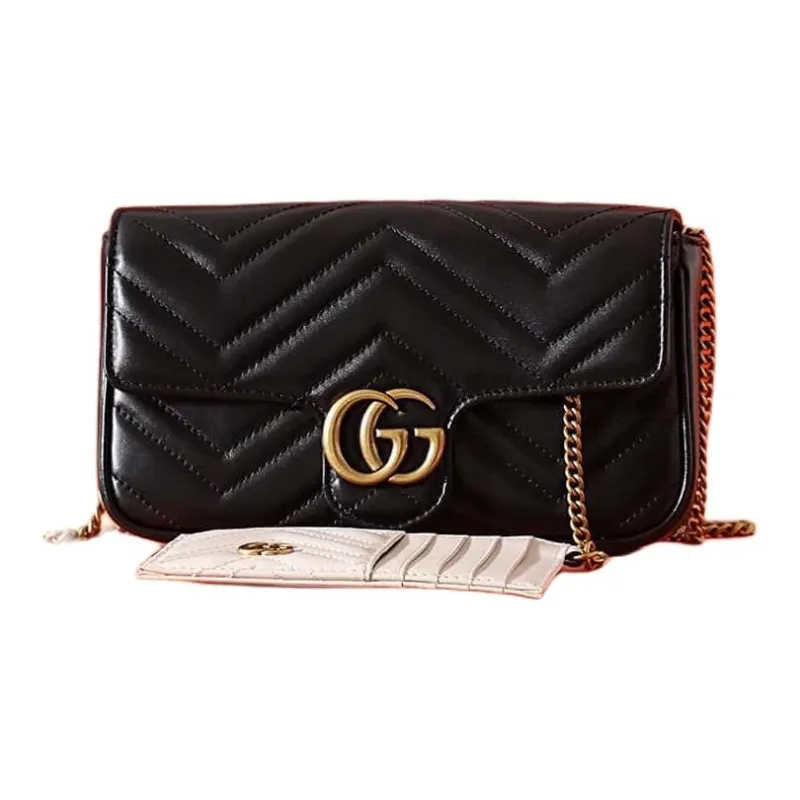 GUCCI GG Marmont Leather 2 in 1 Combo Bag Shoulder Bag Crossbody Bag Mini Women's Black/White-3