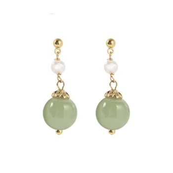 Gramda Hetian Jade Earrings Pale Greenish-White Jade Women's